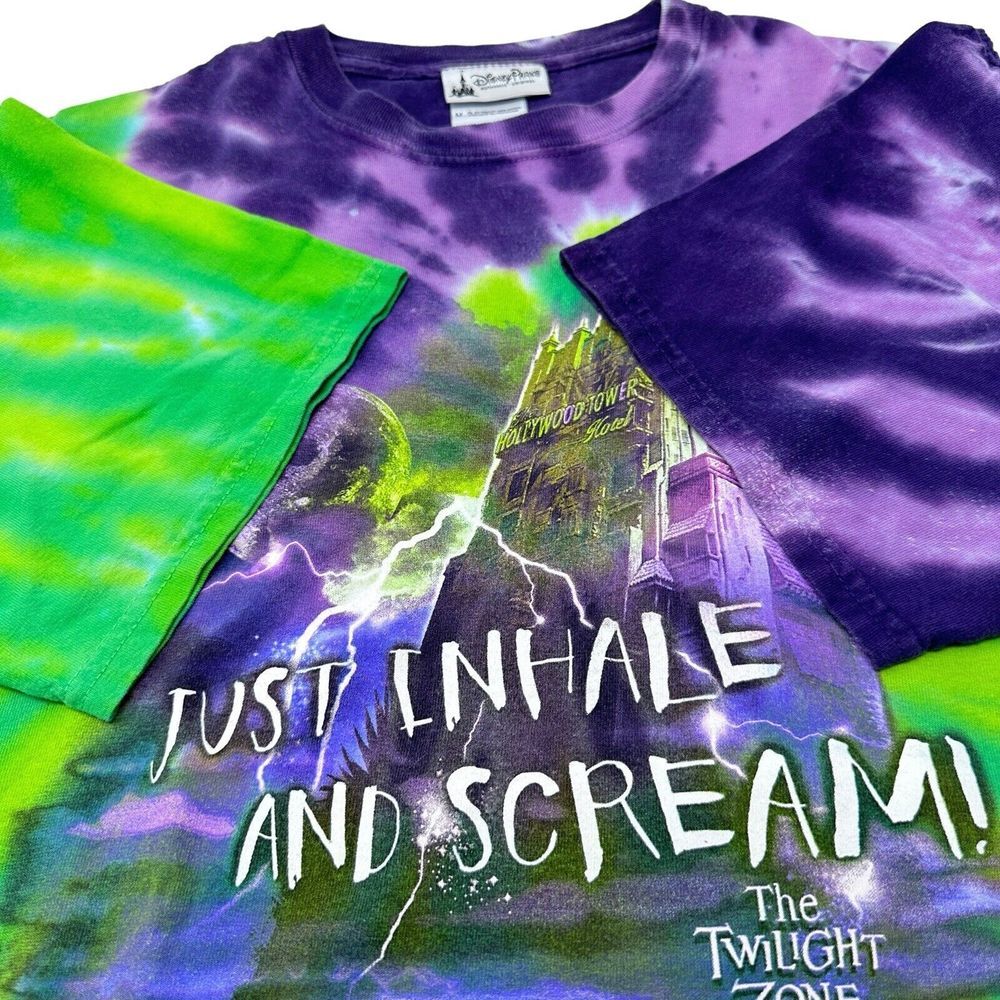 DISNEY‎ PARKS Tower Of Terror Vintage Green Purple Tie-Dye Twilight Zone Medium - Picture 4 of 9